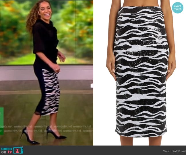 Dolce and Gabbana Zebra-print sequined midi skirt worn by Sunny Hostin on The View