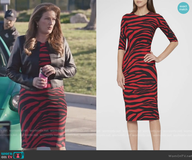 Katherine’s red zebra stripe dress on American Auto