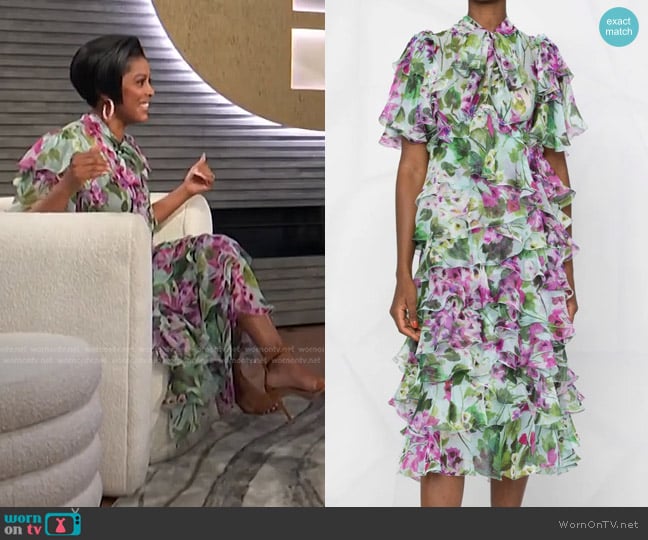 Dolce & Gabbana Ruffled Floral-Print Dress worn by Tamron Hall on E! News