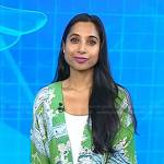 Dr. Roshini Raj’s green printed jacket on Today