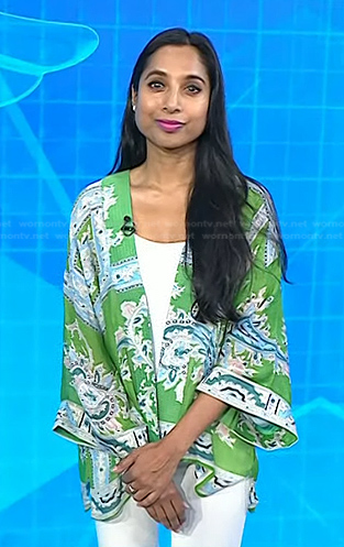 Dr. Roshini Raj's green printed jacket on Today