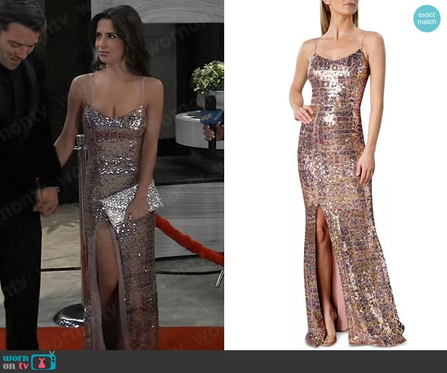 Dress the Population Sequined Sweetheart-Neck Sleeveless Gown worn by Sam McCall (Kelly Monaco) on General Hospital