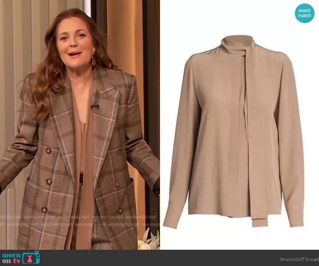 Valentino Silk Tie-Neck Blouse worn by Drew Barrymore on The Drew Barrymore Show