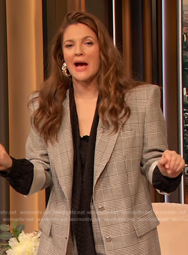 Drew's gray plaid blazer and pants on The Drew Barrymore Show