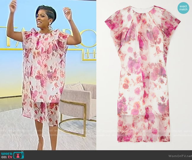 Dries Van Noten Pleated floral-print organza dress worn by Tamron Hall on Tamron Hall Show