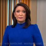 Elaine Quijano’s blue button shoulder dress on CBS Mornings