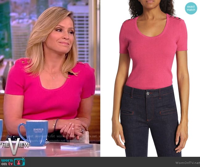 Elie Tahari Short-Sleeve Rib-Knit Sweater worn by Sara Haines on The View