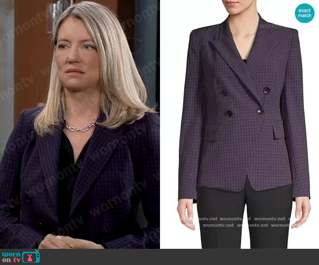 Jezebel Double Breasted Check Jacket by Elie Tahari worn by Nina Reeves (Cynthia Watros) on General Hospital