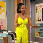 Elizabeth Werner’s yellow eyelet jumpsuit on CBS Mornings