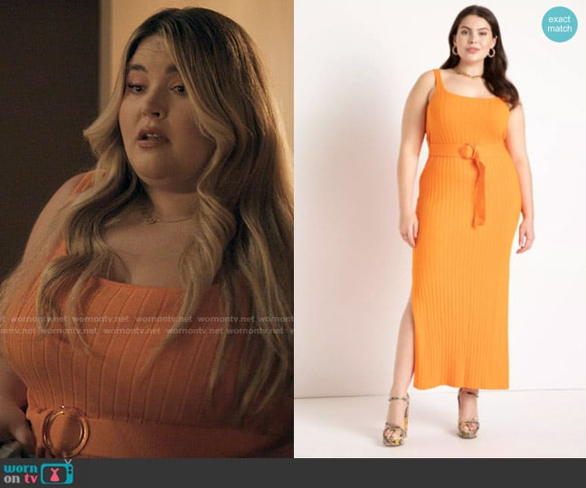 Eloquii Knitted Rib Maxi Dress With Belt worn by Felicia O'Brien (Lily Mae Harrington) on Single Drunk Female