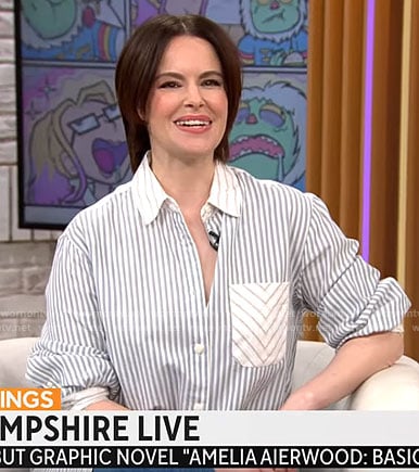 Emily Hampshire’s striped shirt on CBS Mornings