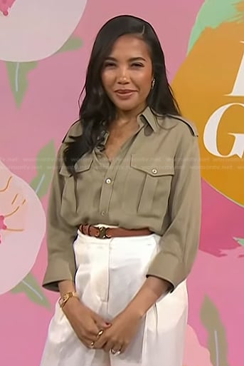 Emma Grede’s beige button down shirt on Today