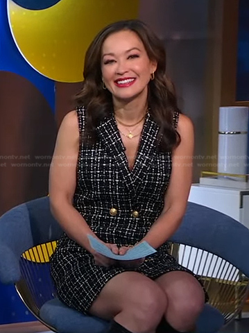 Eva’s black double breasted tweed dress on Good Morning America