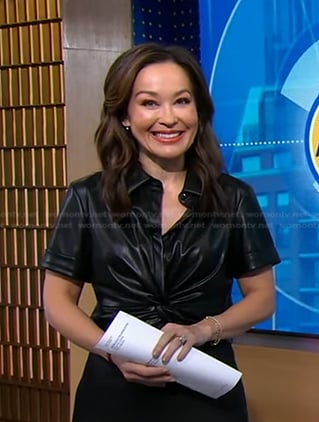 Eva’s black twisted front leather top on Good Morning America