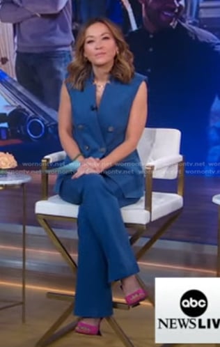 Eva’s denim vest and pants on Good Morning America