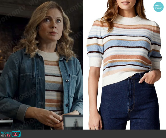 Ever New Clara Puff-Sleeve Striped Knit Top worn by Sam (Rose McIver) on Ghosts