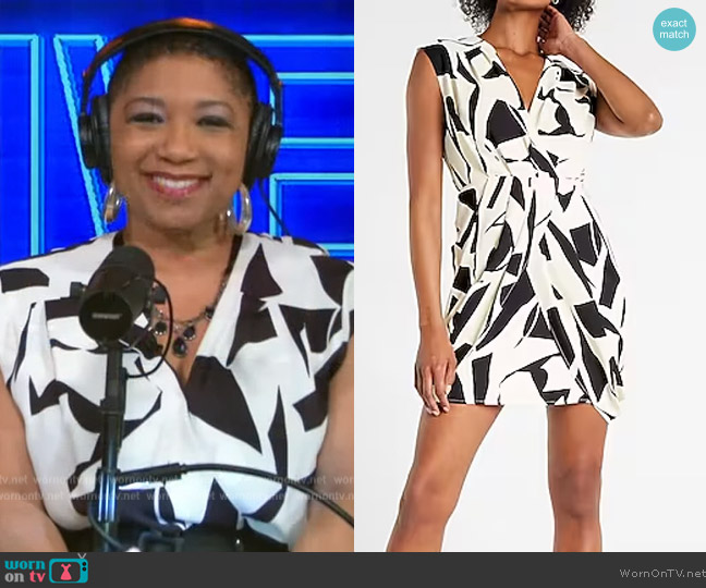 Express Abstract Print Draped Mini Sheath Dress worn by Deja Vu on Live with Kelly and Mark