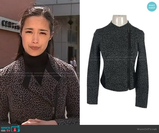 Express Leopard Moto Jacket worn by Emilie Ikeda on NBC News Daily