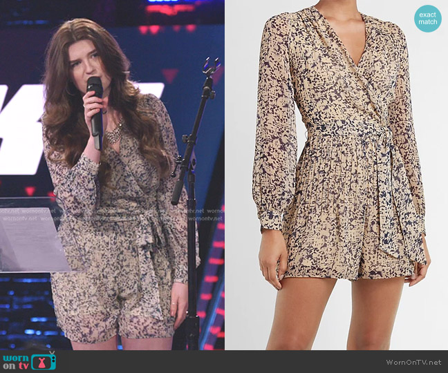 Express Printed Pleated Wrap Front Romper worn by Grace West on The Voice