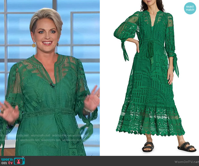 Farm Rio Morada Boa Guipure Lace Midi Dress worn by Jamie Yucca on The Talk