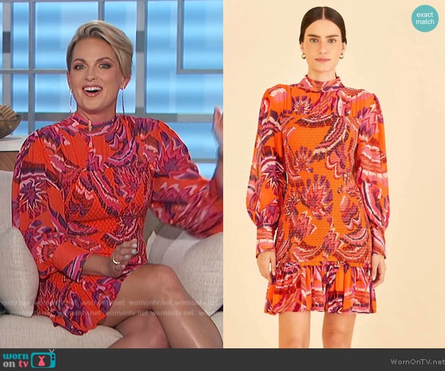 Farm Rio Orange Chevron Forest Mini Dress worn by Jamie Yuccas on The Talk