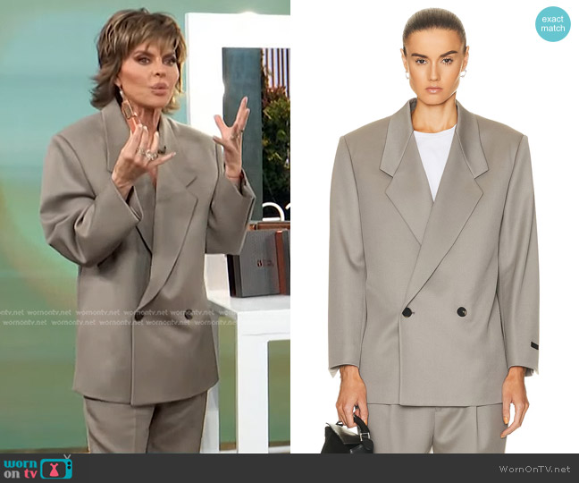 Fear of God Eternal Cav Suit Jacket worn by Lisa Rinna on Access Hollywood