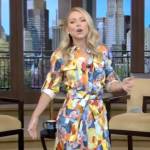 Kelly’s multicolor printed shirtdress on Live with Kelly and Ryan