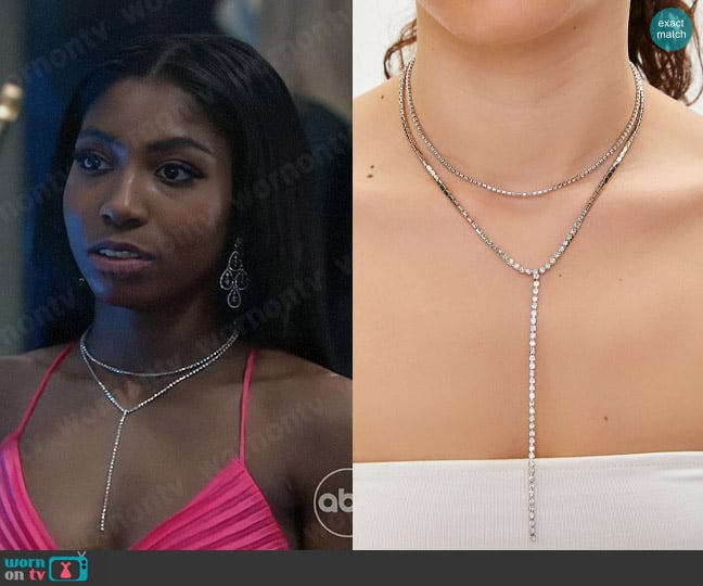 Forever 21 Rhinestone Lariat Layered Necklace worn by Trina Robinson (Tabyana Ali) on General Hospital