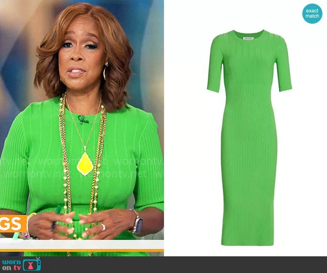 Frame Mixed Rib-Knit Sweater Dress in Bright Peridot worn by Gayle King on CBS Mornings