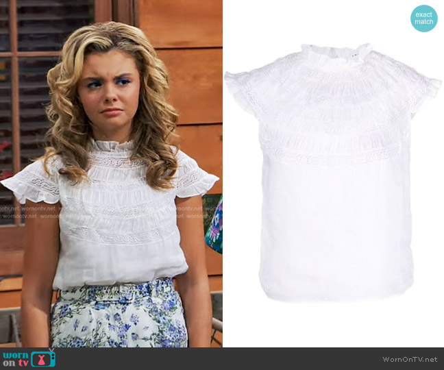 Frame Embroidered Cotton Blouse worn by Destiny Baker (Mallory James Mahoney) on Bunkd