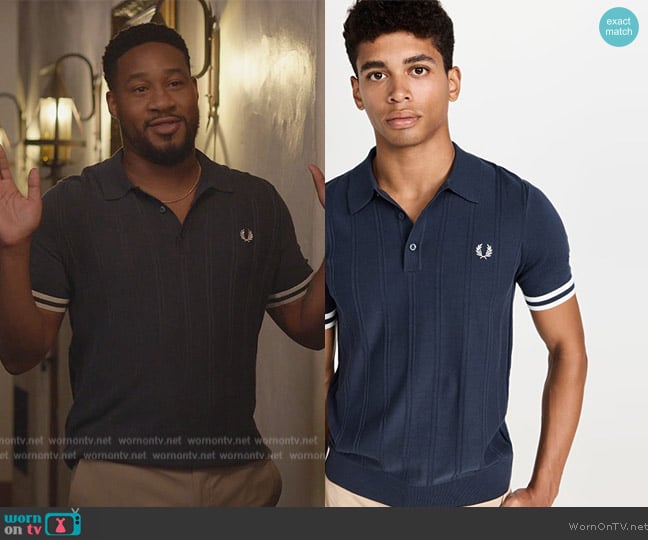 Fred Perry Tipped Texture Knit Polo worn by Anthony Holmes (Aaron Jennings) on Grand Crew