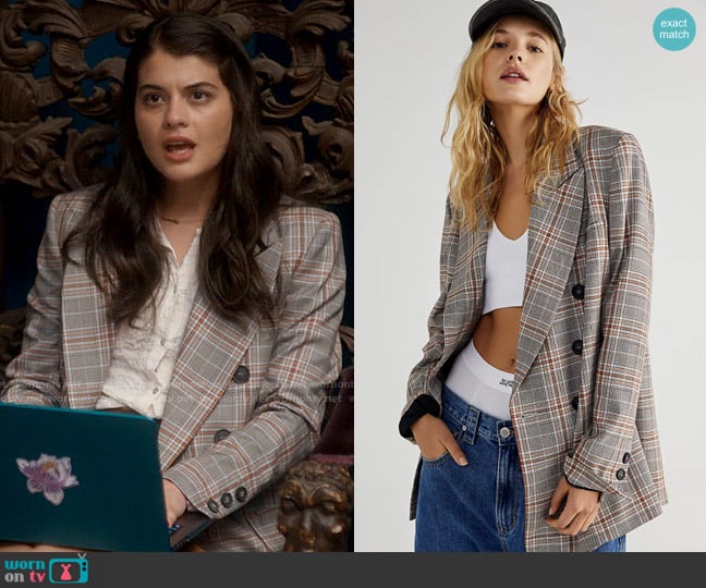 Free People Ashby Plaid Blazer worn by Samantha Fink (Sofia Black-D'Elia) on Single Drunk Female