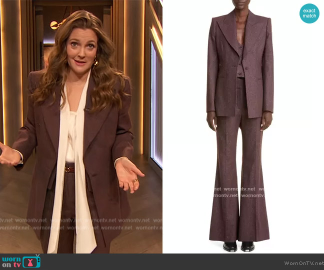 WornOnTV: Drew’s burgundy suit and earrings on The Drew Barrymore Show ...