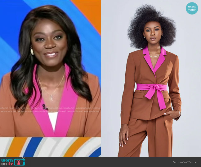WornOnTV: Faith Abubey’s brown and pink colorblock blazer on Good ...