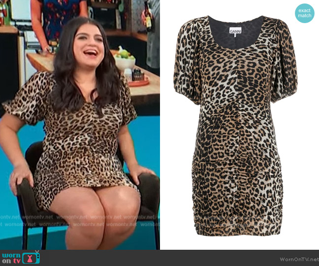 Ganni Leopard Printed Mesh Dress worn by Mayan Lopez on Access Hollywood