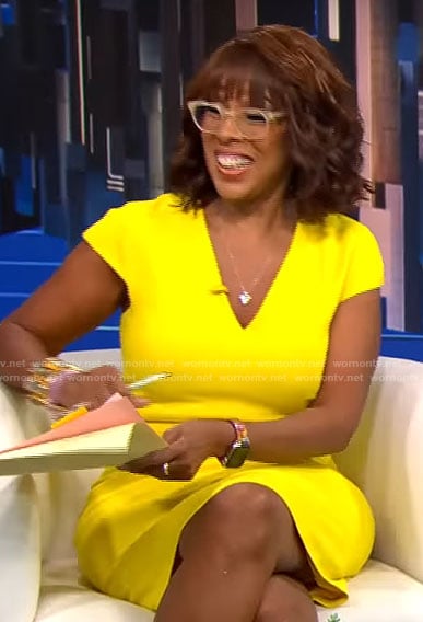 Gayle King’s yellow v-neck dress on CBS Mornings