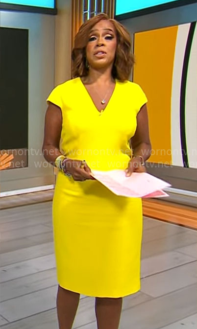 Gayle King's yellow v-neck dress on CBS Mornings