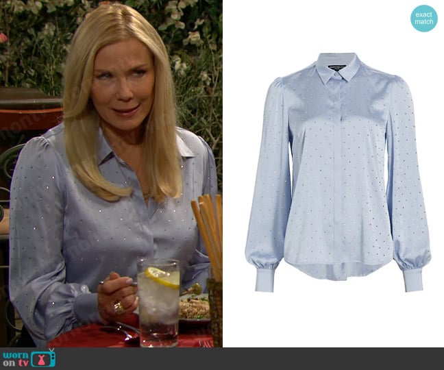 Generation Love Havana Crystal Satin Blouse worn by Brooke Logan (Katherine Kelly Lang) on The Bold and the Beautiful