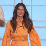 Genevieve Padalecki’s orange belted shirtdress on The Talk