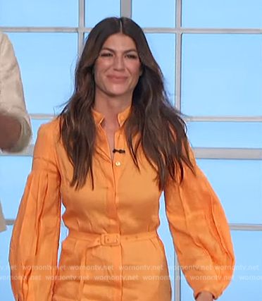 Genevieve Padalecki's orange belted shirtdress on The Talk