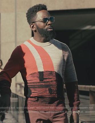 Geoffrey's space-dye patterned sweater on Bel-Air