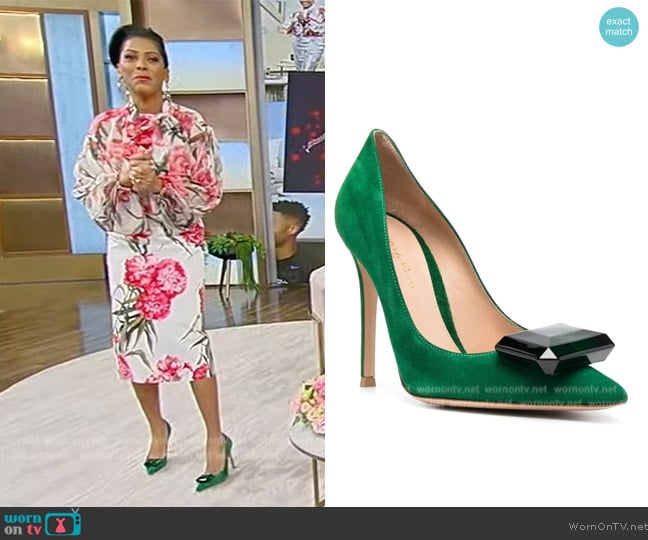 Gianvito Rossi Jaipur maxi-gemstone pumps worn by Tamron Hall on Tamron Hall Show