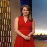 Ginger’s red stand collar v-neck dress on Good Morning America