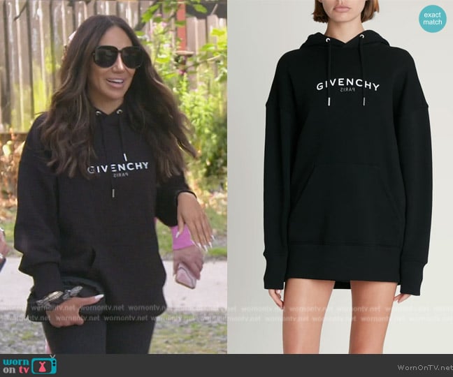 Givenchy Reverse Logo Cotton Hoodie worn by Melissa Gorga on The Real Housewives of New Jersey