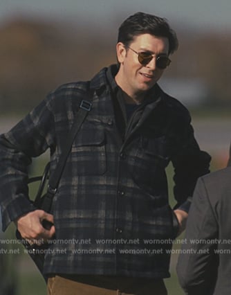 Greg's black plaid jacket on Succession