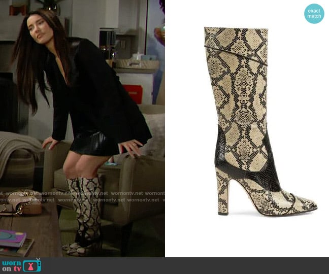 Gucci Snakeskin Print Leather Boots worn by Steffy Forrester (Jacqueline MacInnes Wood) on The Bold and the Beautiful