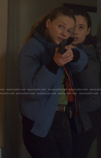 Hailey’s blue puffer jacket on Chicago PD