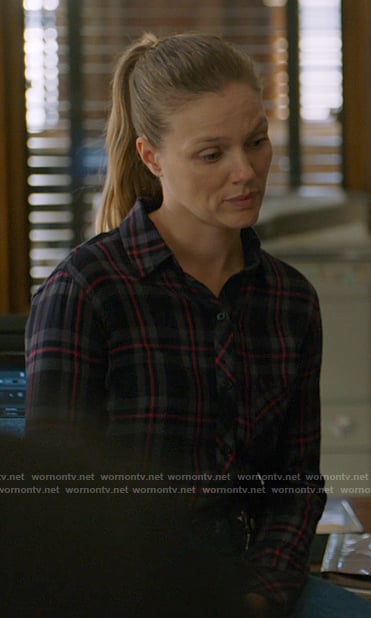 Hailey's grey and pink plaid shirt on Chicago PD