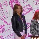 Hoda’s black leather jacket and white pants on Today