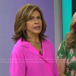 Hoda’s pink shirt and white slit pants on Today